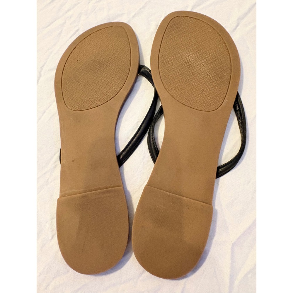 Tory Burch Emmy Black Tan Leather Logo Thong Sandals Flip Flops 10M 55300 - Picture 4 of 6